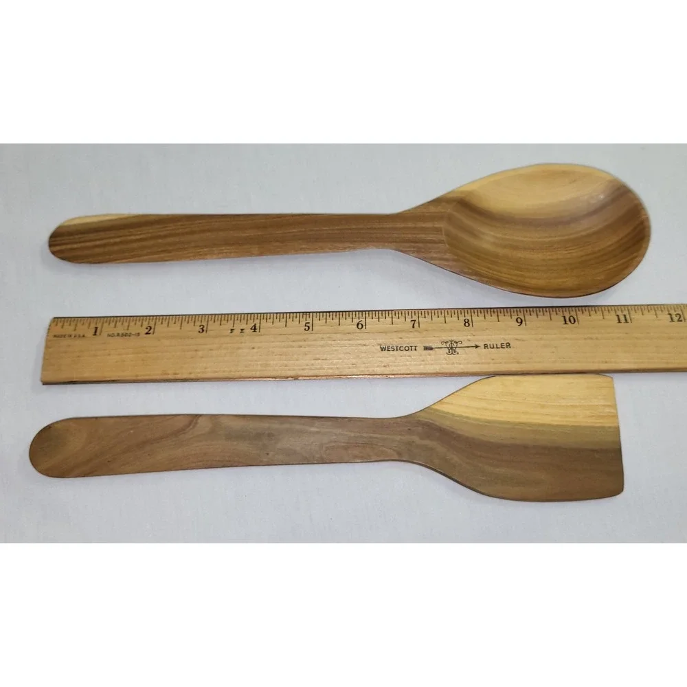 Marble Wooden Kitchen Utensil Set Handcrafted Spoon and Spatula Natural Grain
